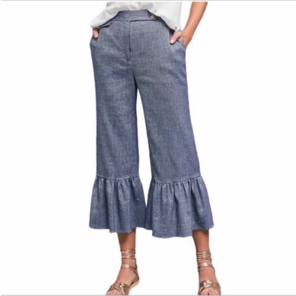 ETT TWA ANTHROPOLOGIE ruffle flared crop pants NEW
